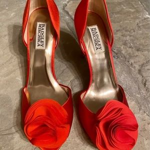 Badgley Mischka Red Heels with Floral Accent